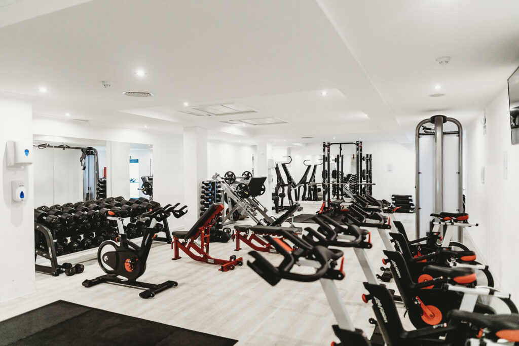 A gym full of equipment