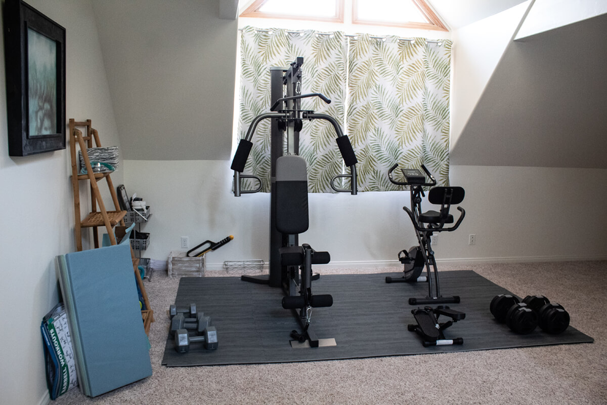 A home gym with minimal amount of equipment.